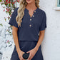 Adryane Jay Notched Button Detail Dropped Shoulder Top and Shorts Set