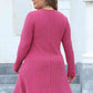 Plus Size Ribbed Buttoned V-Neck Long Sleeve Dress