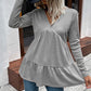 Waffle-knit V-Neck Long Sleeve Blouse