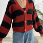 Striped Button Up Dropped Shoulder Cardigan