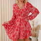 Printed Surplice Balloon Sleeve Layered Dress