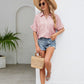 Malibu Dreams Full Size Half Button Johnny Collar Blouse