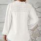 Ruched Swiss Dot Notched Balloon Sleeve T-Shirt
