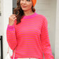Striped Round Neck Dropped Shoulder Sweater