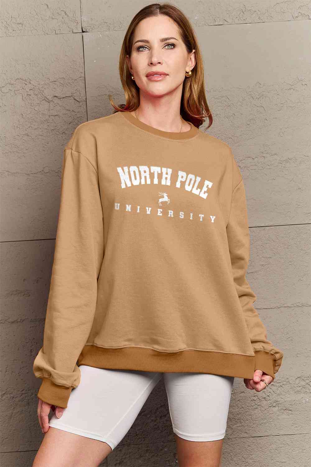 Simply Love Christmas Themed Full Size NORTH POLE UNIVERSITY Graphic Sweatshirt