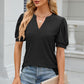 Eyelet Notched Puff Sleeve T-Shirt