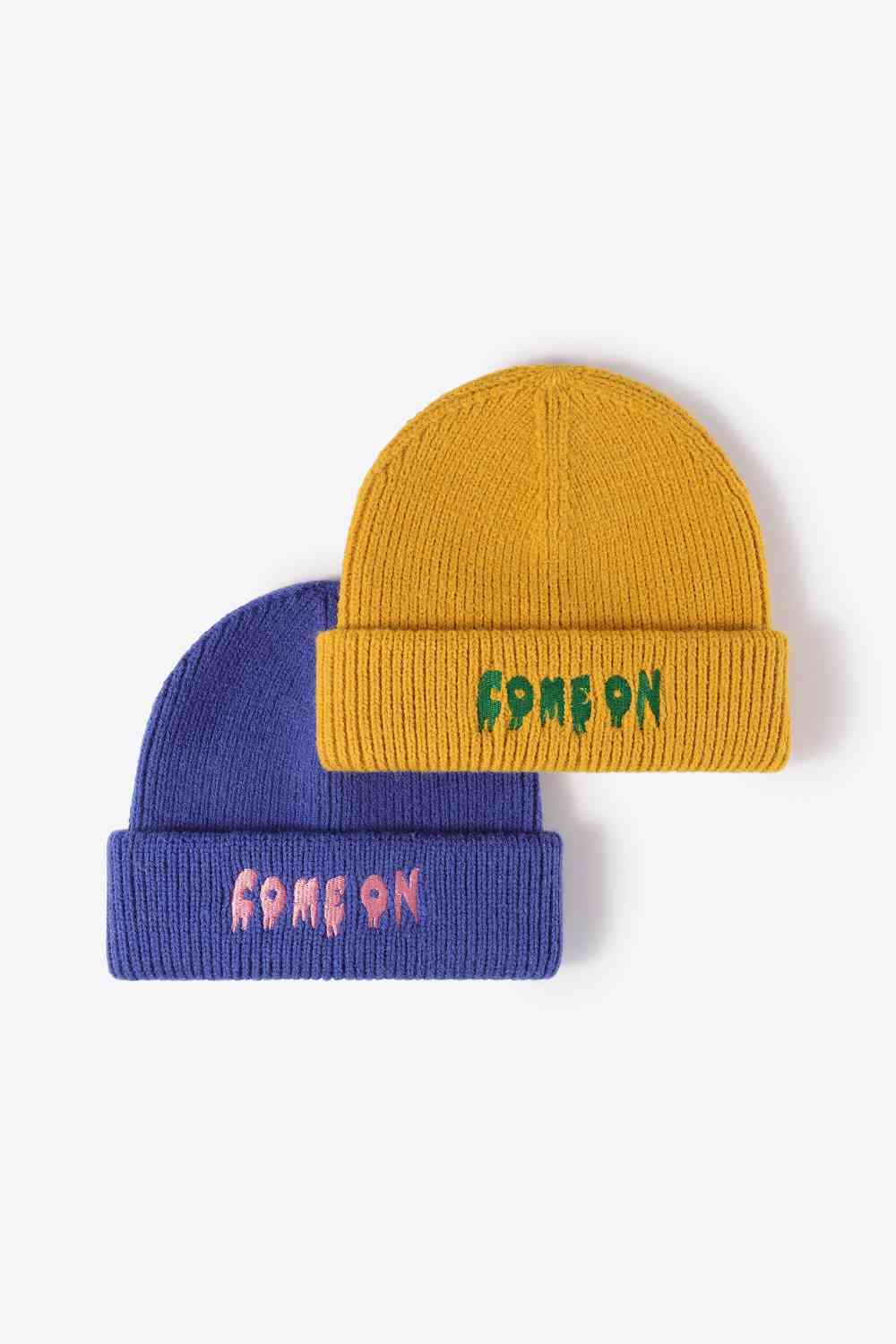 BeanieHatz COME ON Embroidered Cuff Knit Beanie