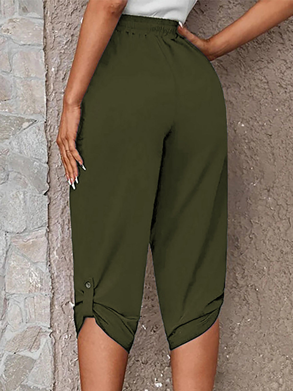 Joselyn Full Size Roll-Tab Capris Pants