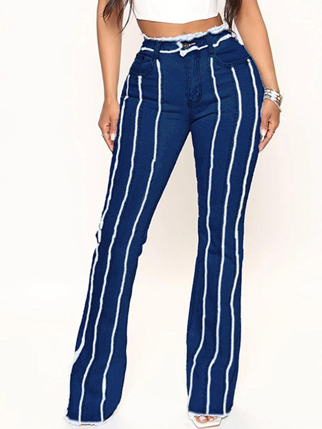 HeyGorgeous Striped Raw Hem Jeans