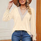 Lace Detail V-Neck Lantern Sleeve T-Shirt