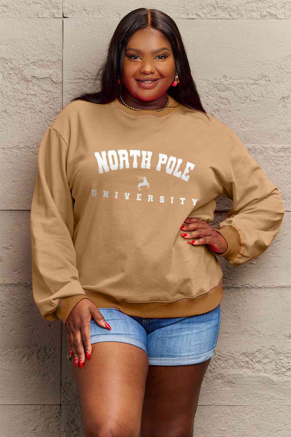 Simply Love Christmas Themed Full Size NORTH POLE UNIVERSITY Graphic Sweatshirt