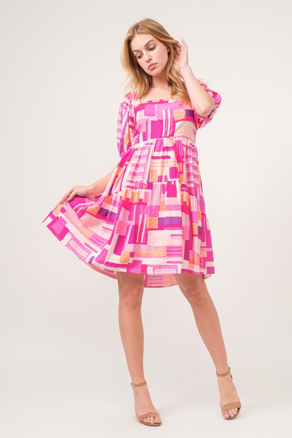 And The Why Color Block Puff Sleeve Dress *