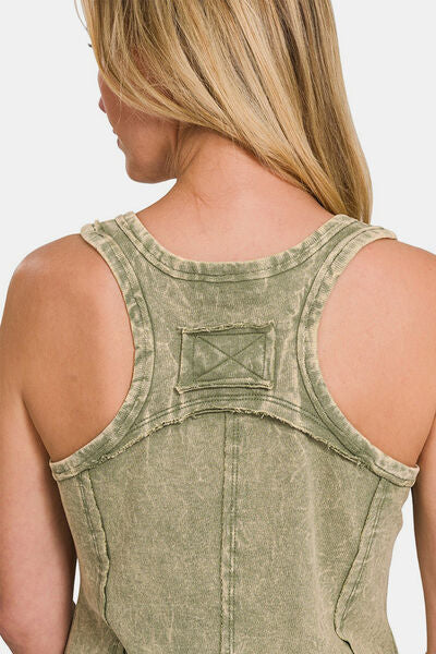 Zenana Exposed Seam V-Neck Wide Strap Tank