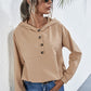 Buttoned Raglan Sleeve Hooded Blouse