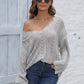 One Size Openwork V-Neck Sweater