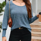 Ribbed Round Neck Lantern Sleeve Knit Top