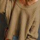 Ribbed Round Neck Dropped Shoulder Sweater