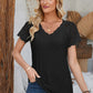 Eyelet V-Neck Lace Short Sleeve T-Shirt