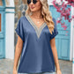 Full Size V-Neck Cuffed Blouse