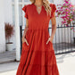 Ruched Notched Cap Sleeve Dress