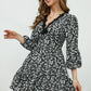 Avery Aria Full Size Printed Plunge Neck Flounce Sleeve Mini Dress