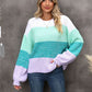 Hannah&Mea Color Block Round Neck Dropped Shoulder Sweater