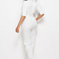 Mock Neck Tie-Waist Half Sleeve Jumpsuit