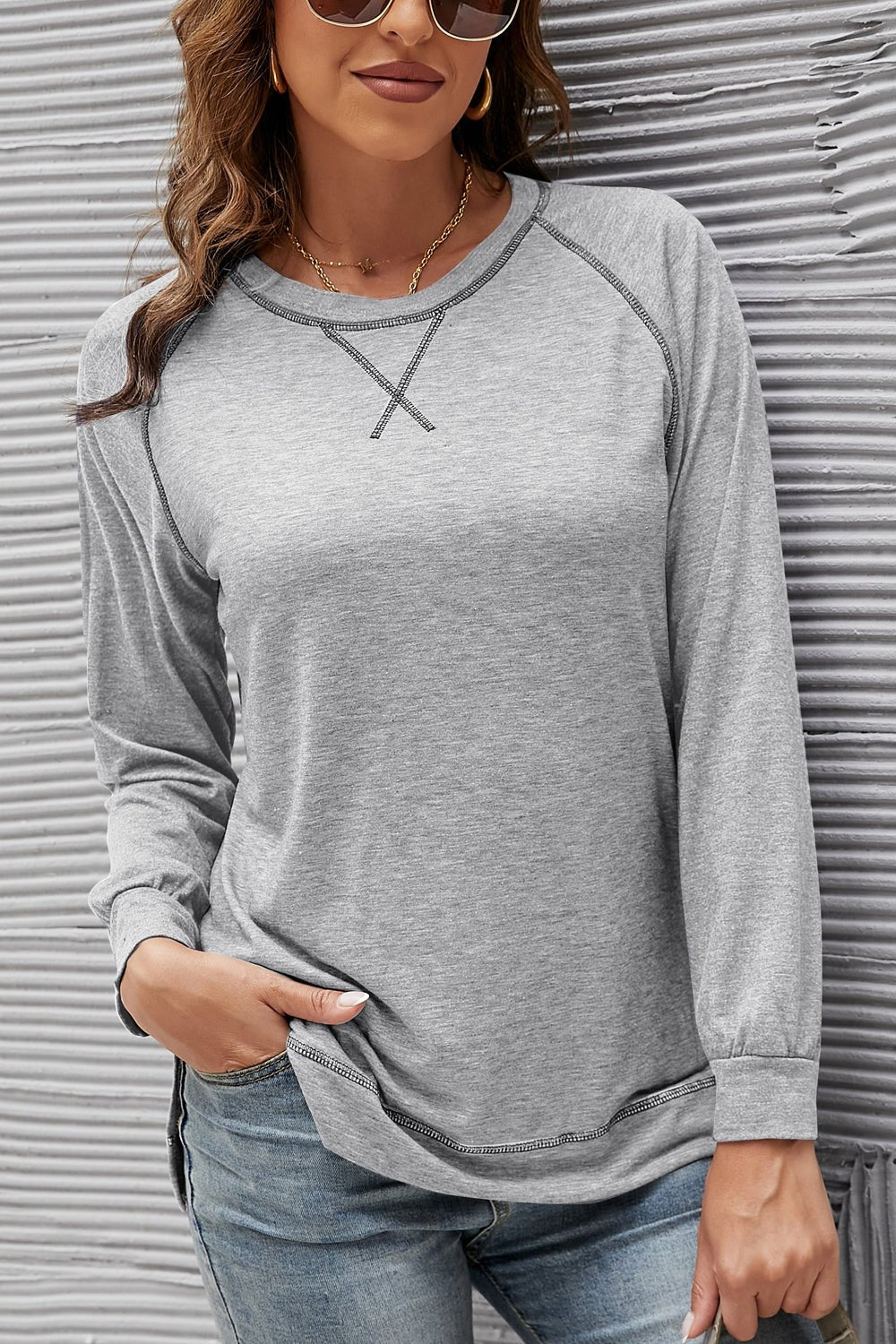 Women's SLENA Full Size Lucia Color Block Raglan Sleeve Top