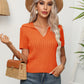 Cable-Knit Johnny Collar Short Sleeve Knit Top