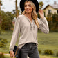 Full Size Puff Sleeve Ruffle Trim Blouse