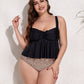 Plus Size Two-Tone Drawstring Sleeveless Tankini Set