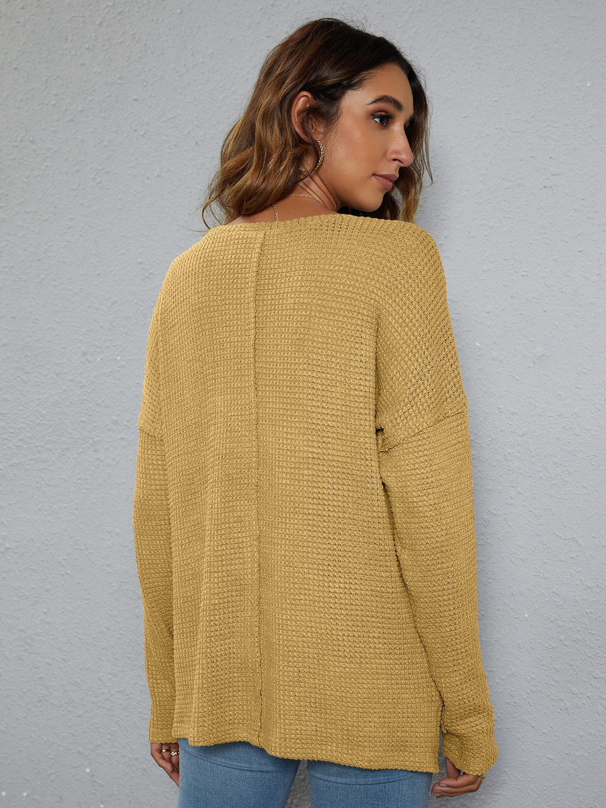 Beauteous Dropped Shoulder High-Low Waffle-Knit Top