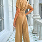 Tie Belt Buttoned Short Sleeve Collared Neck Jumpsuit