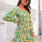 Abstract Print Square Neck Smocked Dress