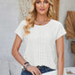 Eyelet Round Neck Rolled Short Sleeve T-Shirt