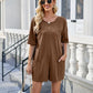Backless Pocketed Round Neck Half Sleeve Romper