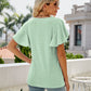 Full Size Eyelet Flutter Sleeve Round Neck Top