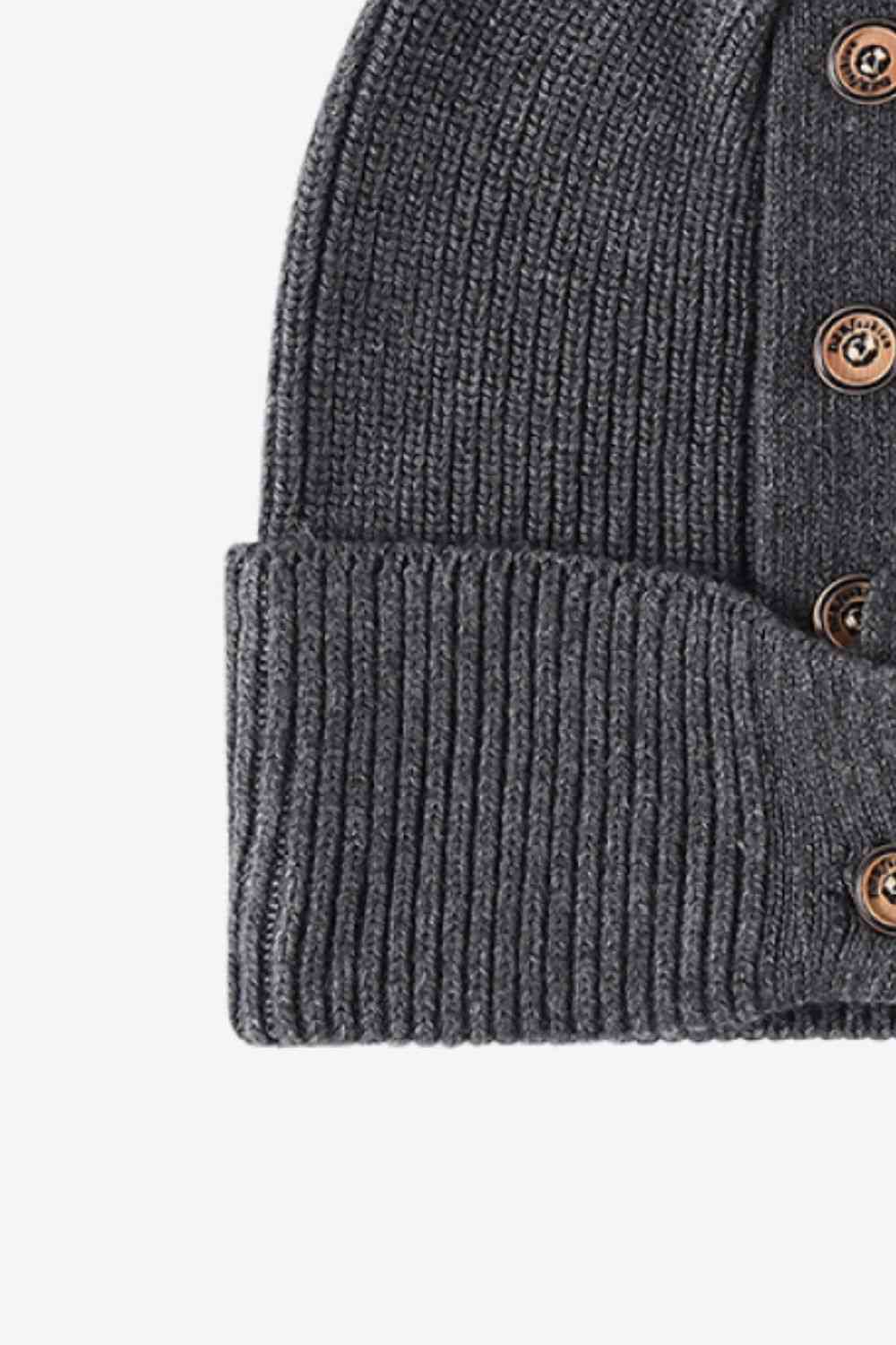 CHIC HATZ Button Detail Rib-Knit Hat Cuff Beanie