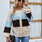 Color Block Button Up Lantern Sleeve Cardigan