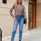 Full Size Pleated Notched Neck Flounce Sleeve Blouse