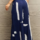 Navy Blue Printed Wide Leg Long Pants