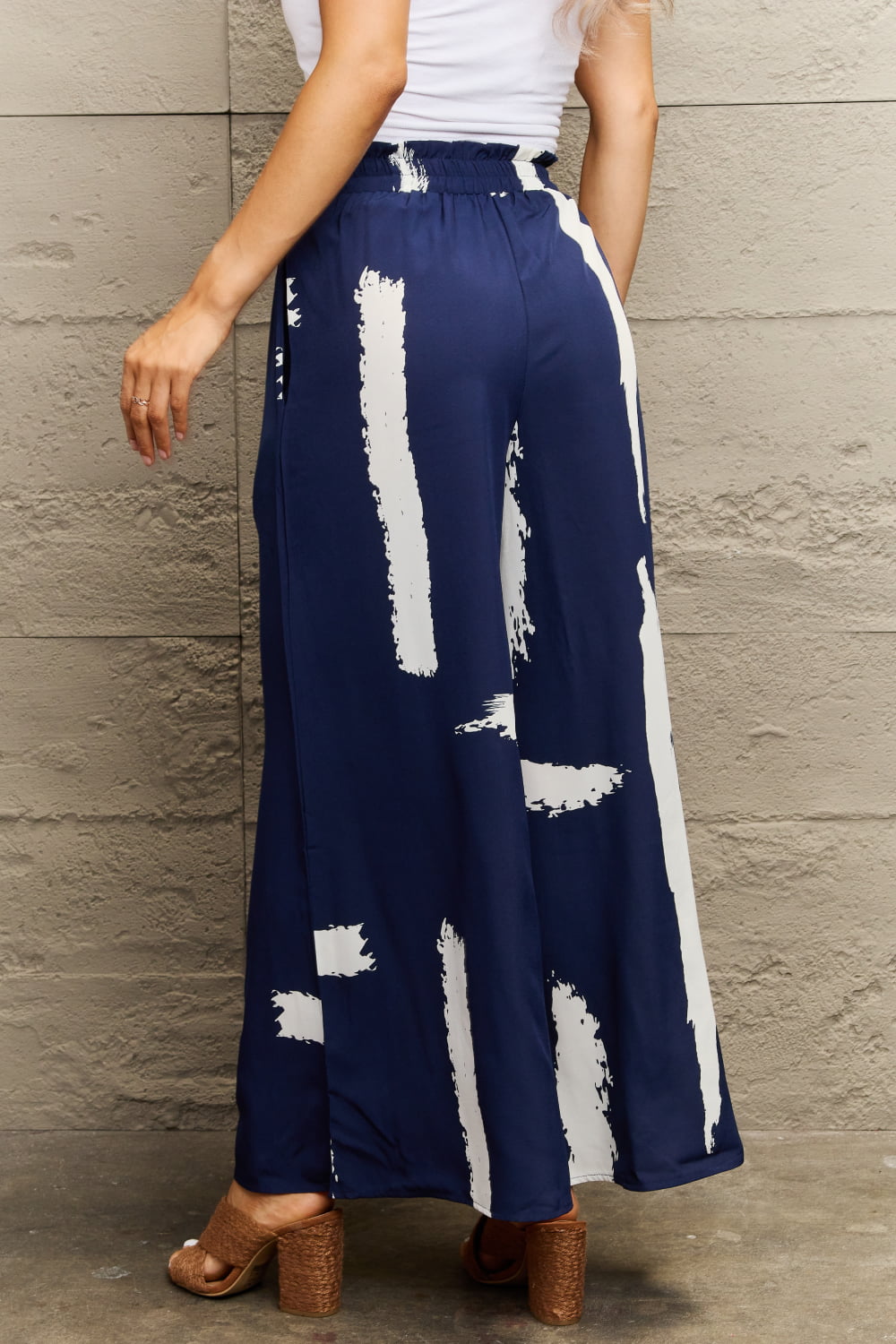 Navy Blue Printed Wide Leg Long Pants