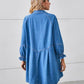Button Up Flounce Sleeve Mini Denim Dress