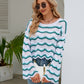 Round Neck Openwork Flare Sleeve Knit Top