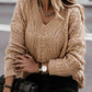 V-Neck Cable-Knit Long Sleeve Sweater