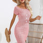 Decorative Button Round Neck Short Sleeve Sweater Dress