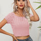 Cable-Knit Round Neck Short Sleeve Knit Top