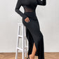 Slit Mock Neck Long Sleeve Maxi Dress