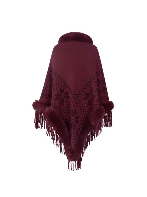 BeautifulMe Fringe Geometric Cape Sleeve Poncho