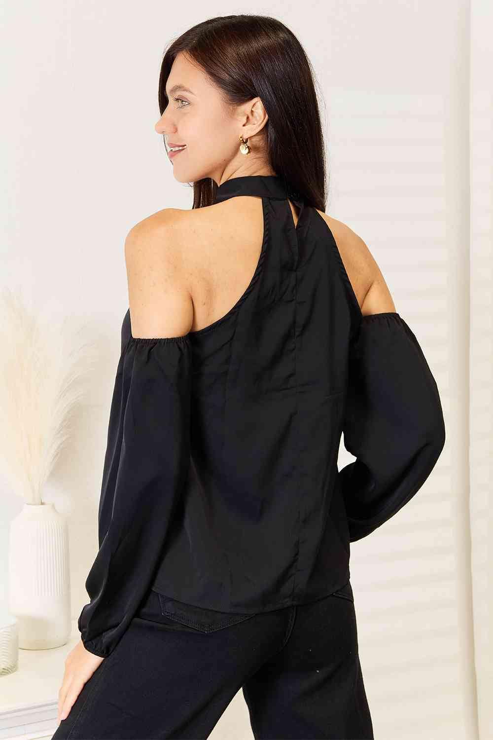 Double Take Grecian Cold Shoulder Long Sleeve Blouse *